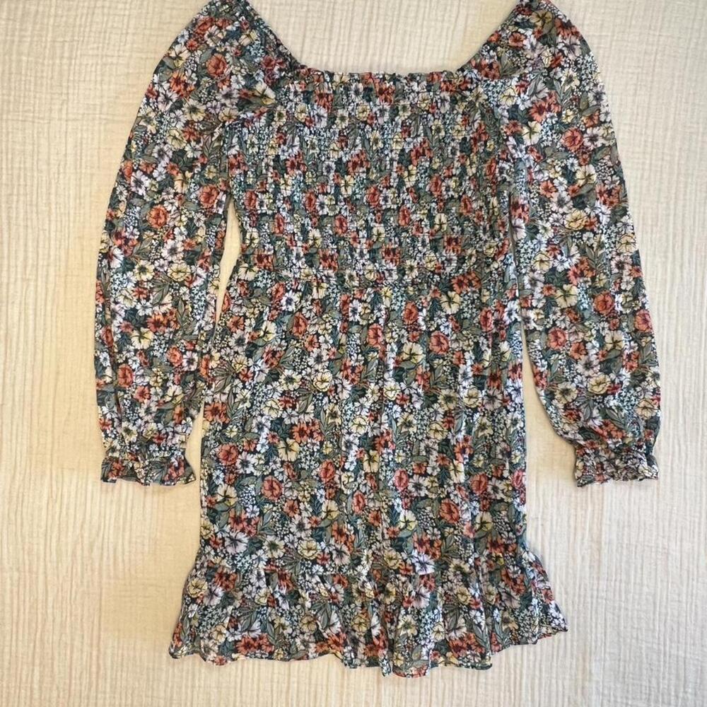 LC Lauren Conrad floral mini dress with puff sleeves and ruffle hem